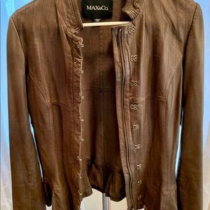 VINTAGE MAX & CO. BROWN LEATHER CROPPED JACKET SZ